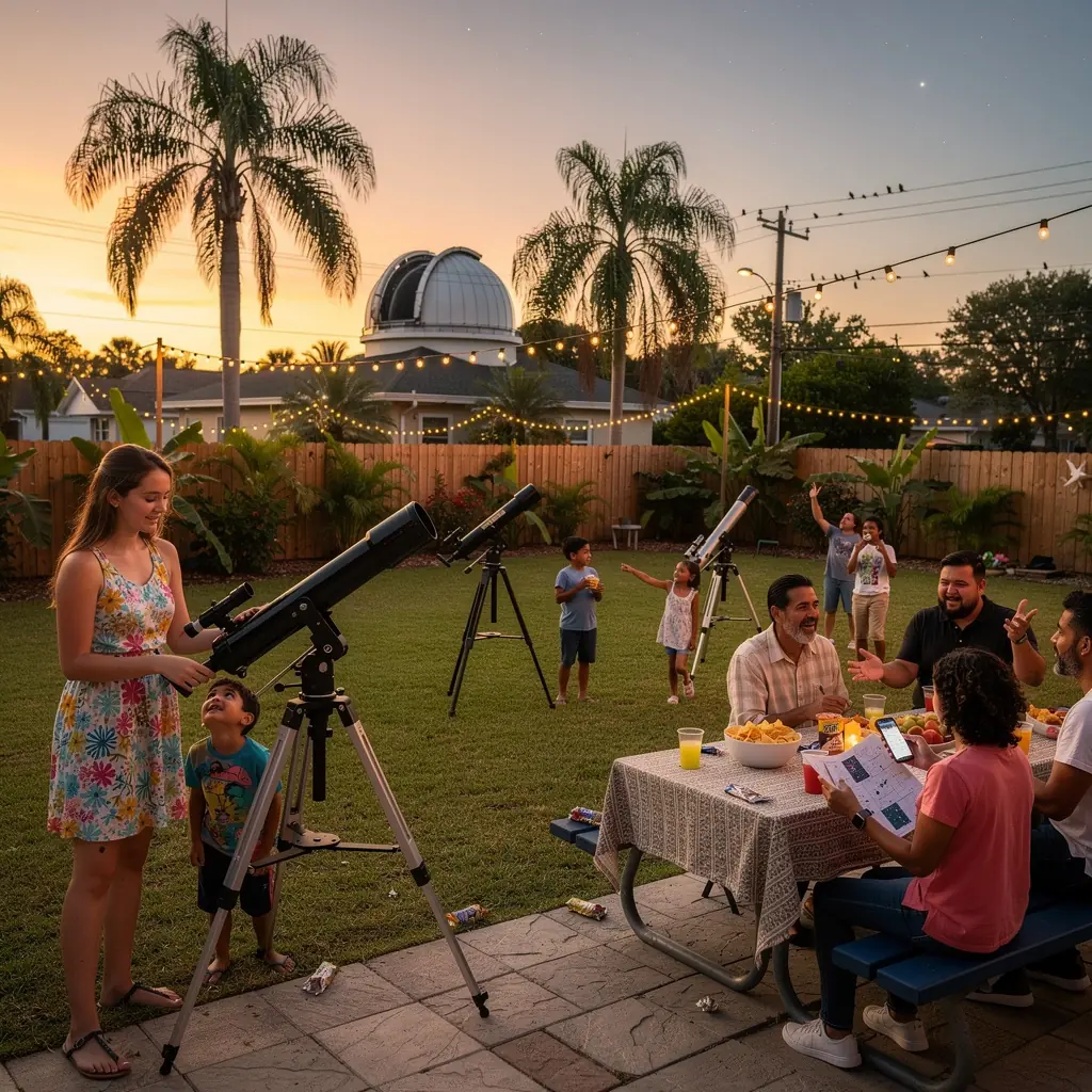 Ночной пейзаж с ясным небом и яркими звездами над обсерваторией.