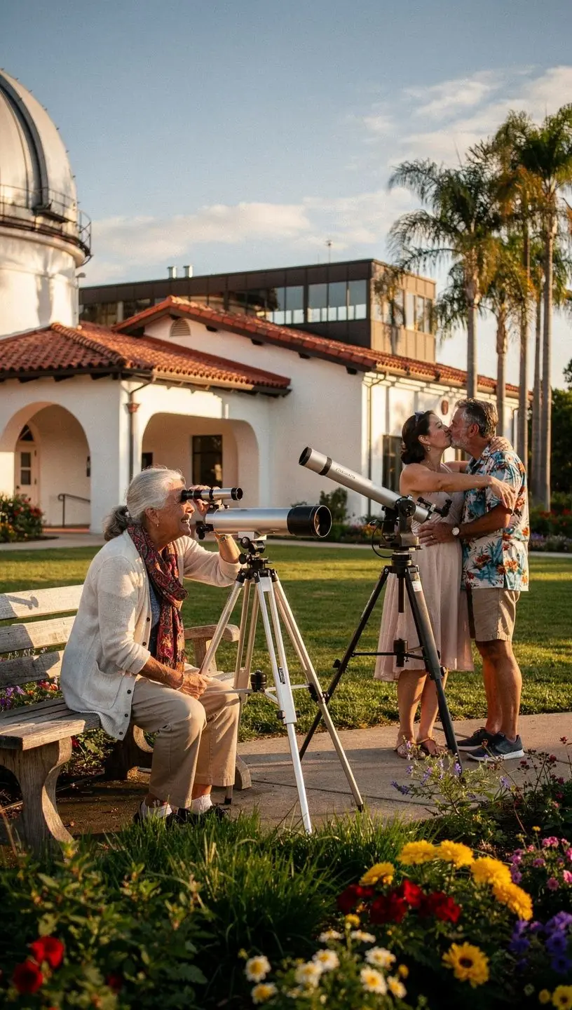 Ночной небосвод с яркими созвездиями над обсерваторией.