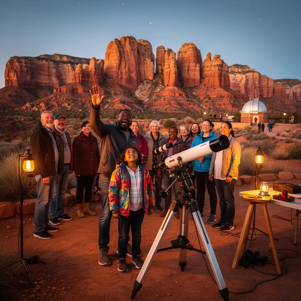 Вид на обсерваторию с ночным небом, усыпанным звездами.