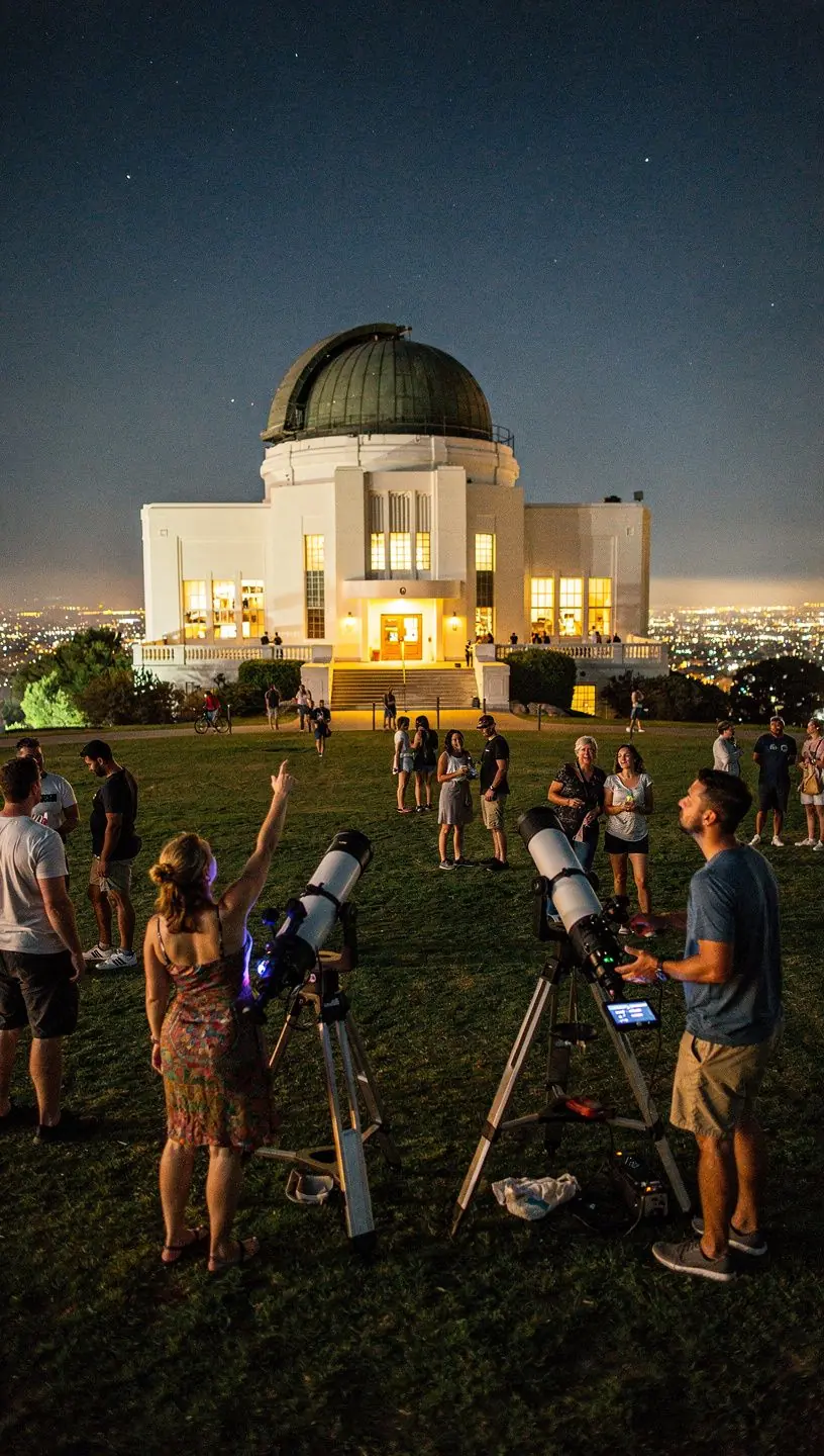 Группа людей, изучающих астрономию во время экскурсии.